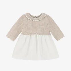 Baby Girls Beige Knit & Organza Dress