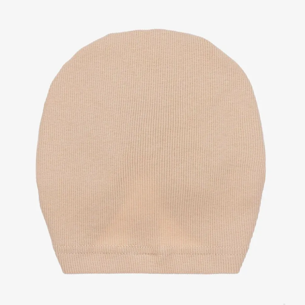 Baby Girls Beige Ribbed Cotton Turban