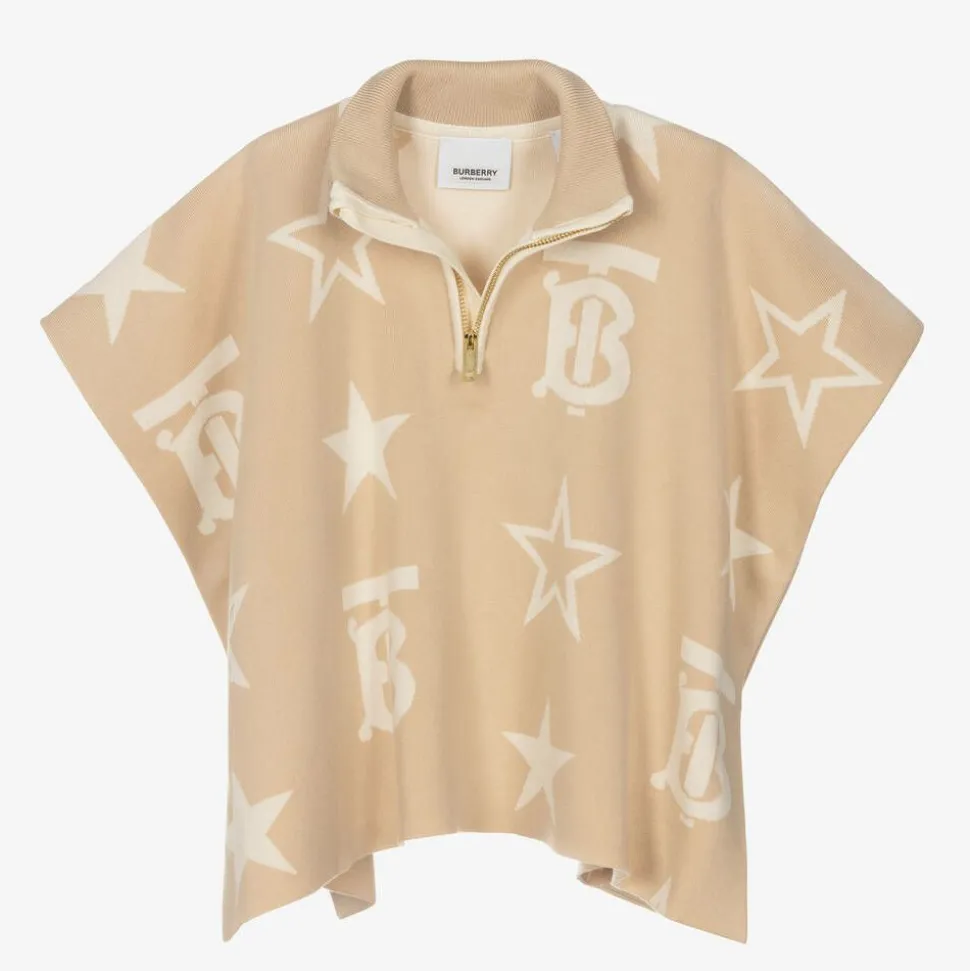 Baby Girls Beige TB Logo Knitted Cape