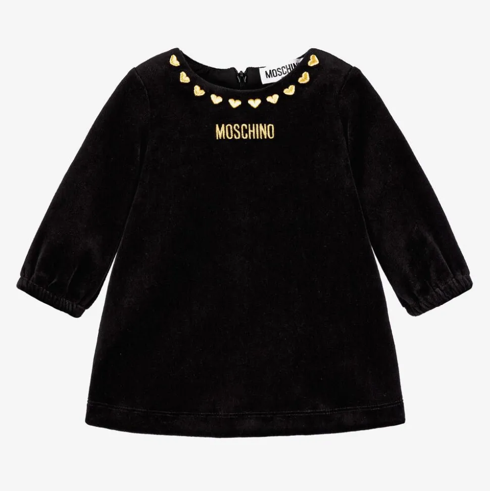 Baby Girls Black Velour Hearts Dress
