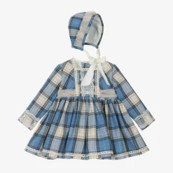 Baby Girls Blue Check Cotton Dress Set