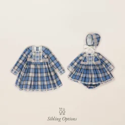 Baby Girls Blue Check Cotton Dress Set