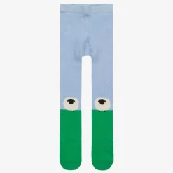 Baby Girls Blue Cotton Knit Sheep Tights