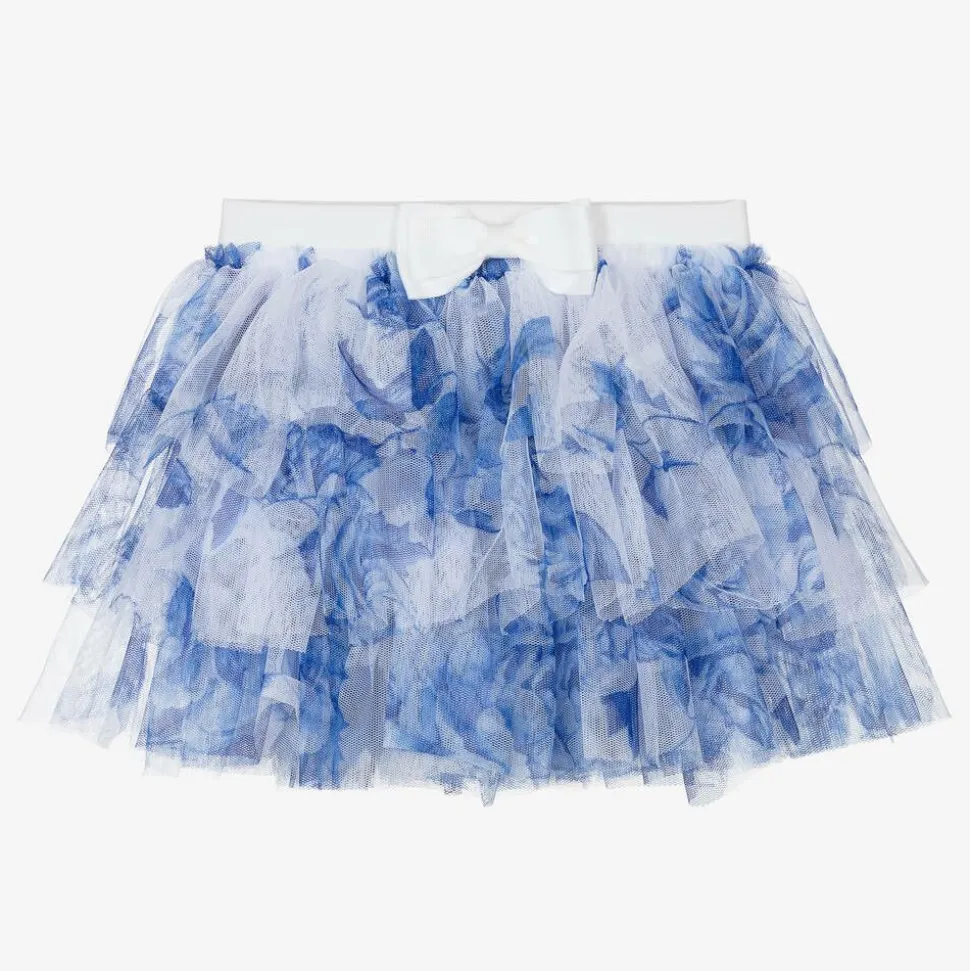Baby Girls Blue Floral Tulle Skirt