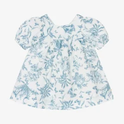 Baby Girls Blue Toile Du Jouy Cotton Dress