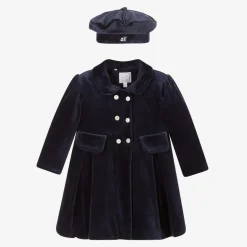 Baby Girls Blue Velour Coat & Hat Set