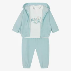 Baby Girls Blue Velour Tracksuit Set
