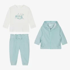 Baby Girls Blue Velour Tracksuit Set
