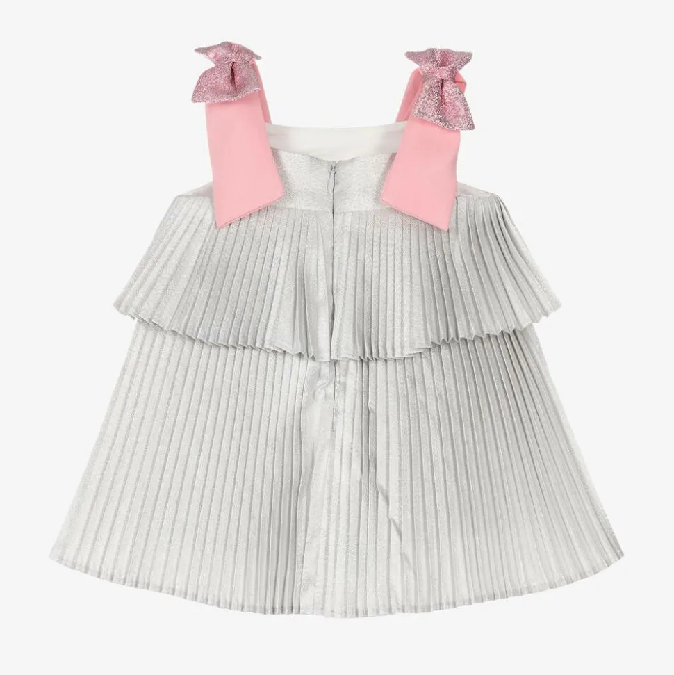 Baby Girls Glittery Silver Pleated Dress