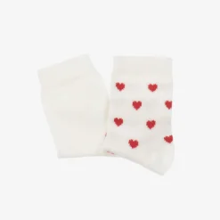 Baby Girls Ivory & Red Heart Cotton Socks (2 Pack)