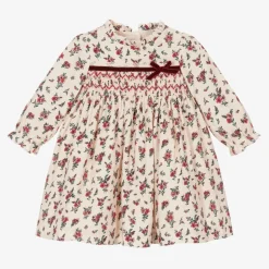 Baby Girls Ivory & Red Smocked Floral Dress