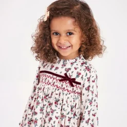 Baby Girls Ivory & Red Smocked Floral Dress