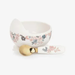 Baby Girls Ivory Floral Feeding Bowl & Spoon Set