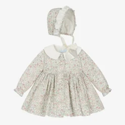 Baby Girls Ivory Floral Print Cotton Dress Set