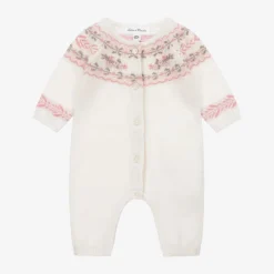 Baby Girls Ivory Floral Wool & Cashmere Romper