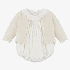 Baby Girls Ivory Velvet Dot Shorts Set