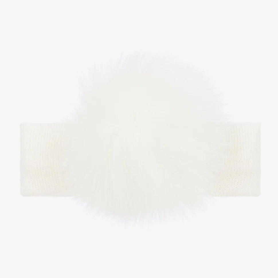 Baby Girls Ivory Wool Knit Pom-Pom Headband