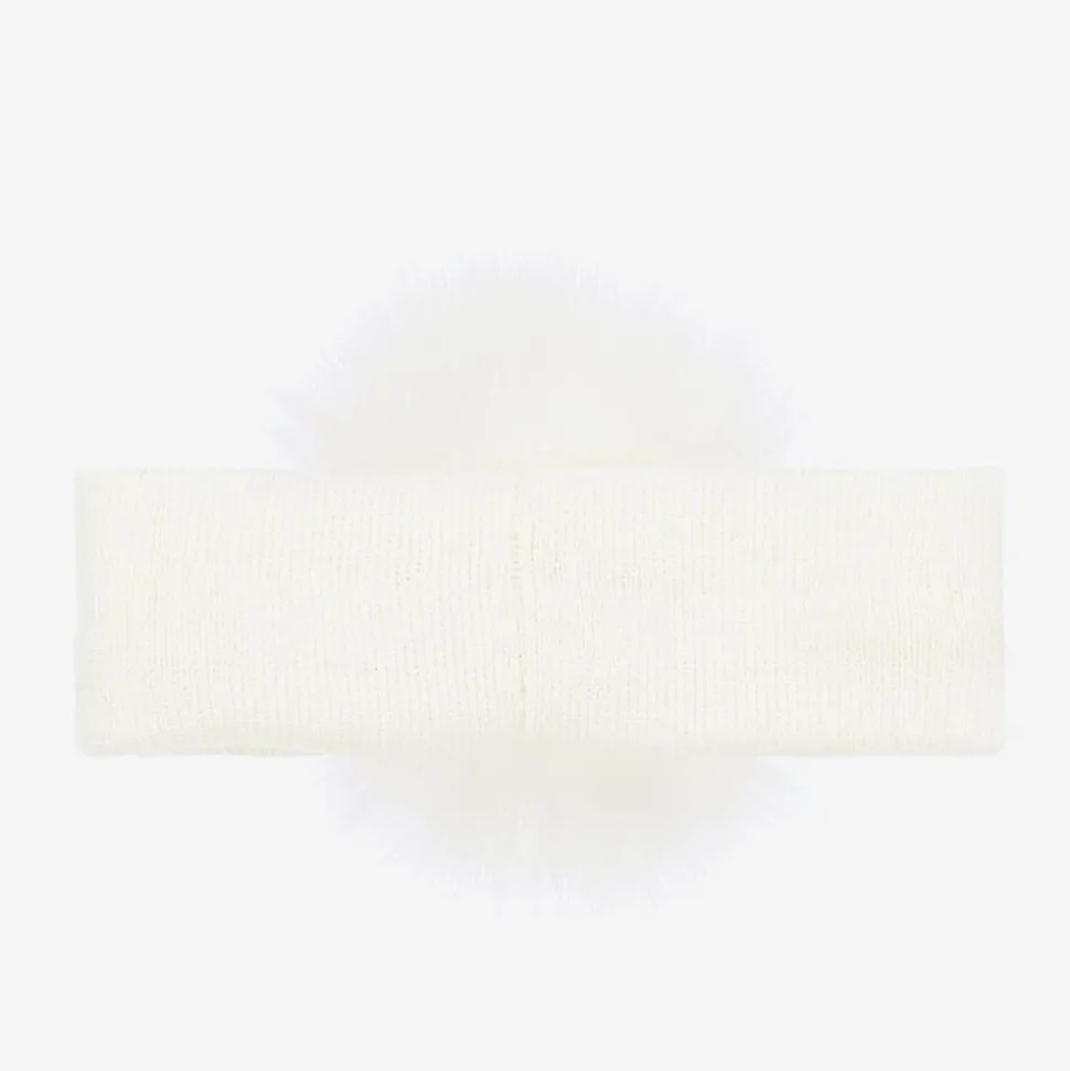 Baby Girls Ivory Wool Knit Pom-Pom Headband