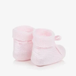 Baby Girls Pale Pink Cotton Knit Booties