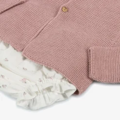 Baby Girls Pink & Ivory Bird Print Cotton Dress Set