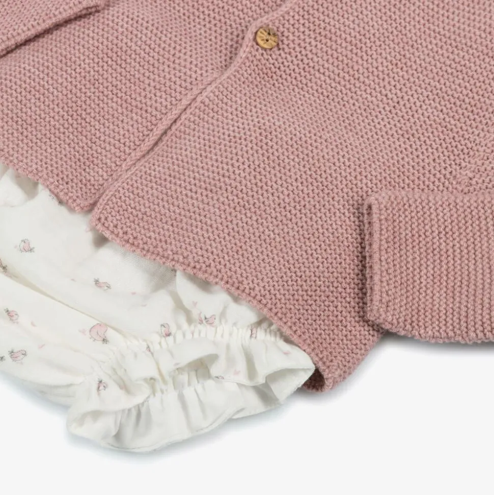 Baby Girls Pink & Ivory Bird Print Cotton Dress Set