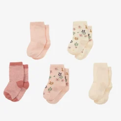 Baby Girls Pink & Ivory Cotton Socks (5 Pack)