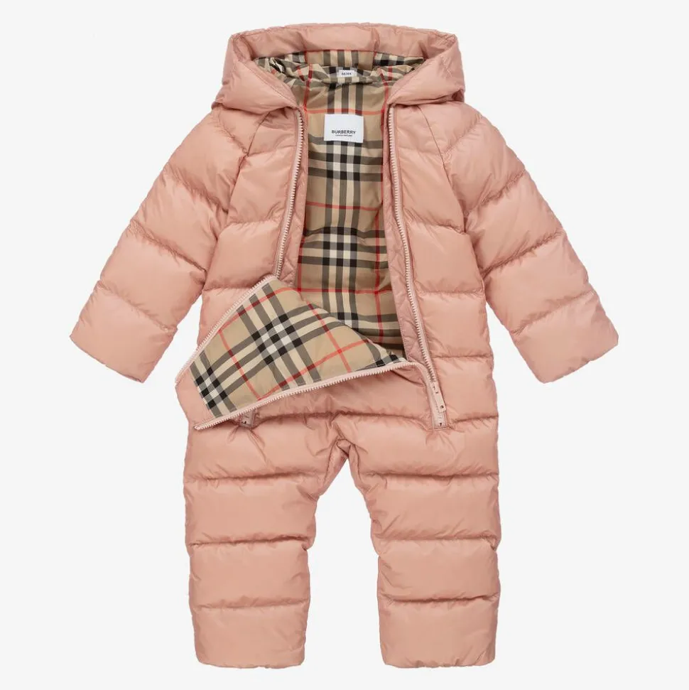 Baby Girls Pink & Vintage Check Snowsuit