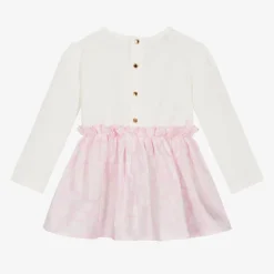 Baby Girls Pink & White Cotton Dress