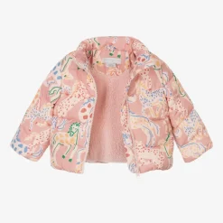 Baby Girls Pink Horse Print Puffer Jacket