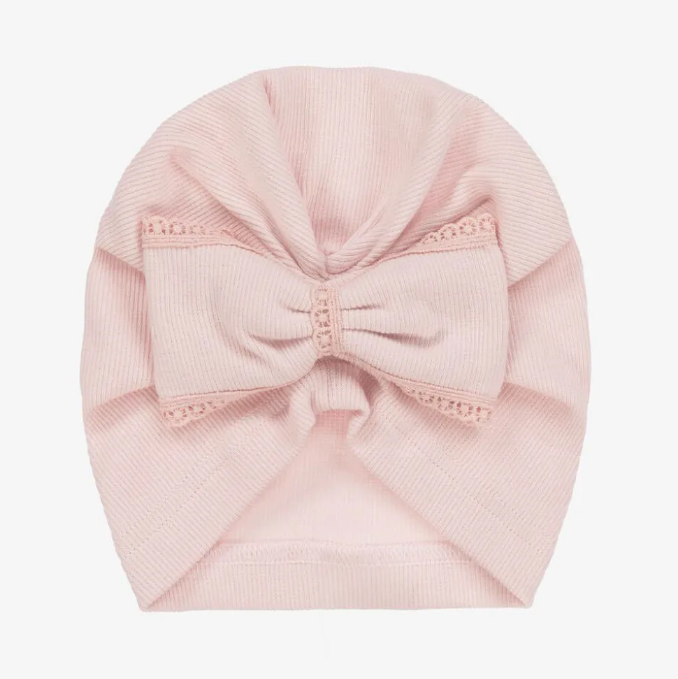 Baby Girls Pink Ribbed Cotton Turban