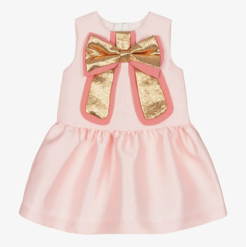 Baby Girls Pink Satin Bow Dress