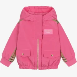 Baby Girls Pink Vintage Check Hooded Jacket