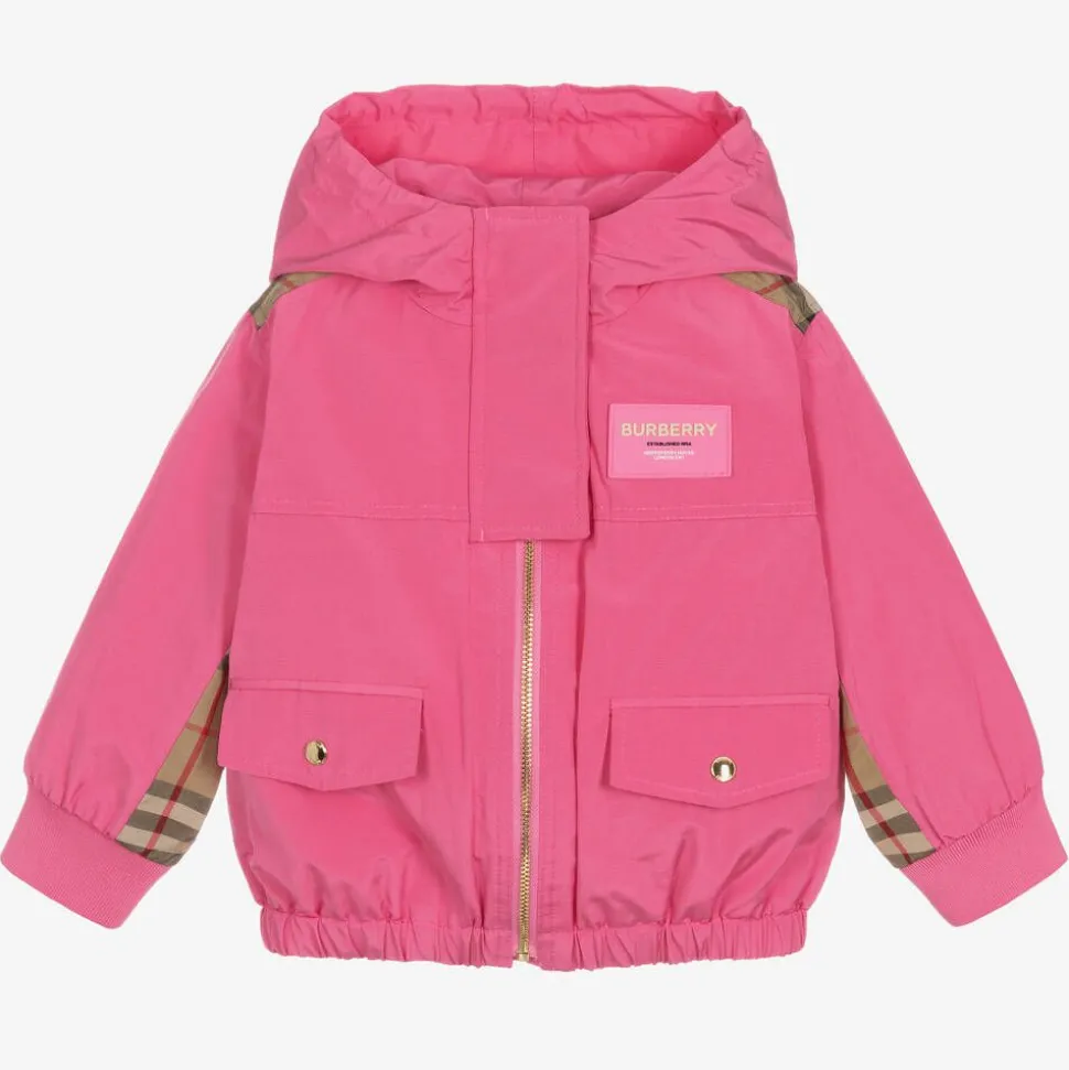 Baby Girls Pink Vintage Check Hooded Jacket