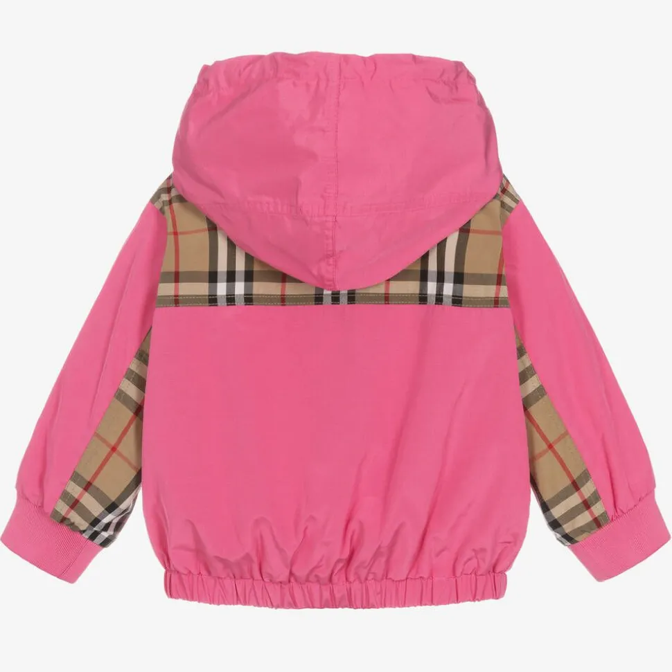 Baby Girls Pink Vintage Check Hooded Jacket