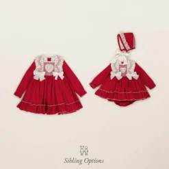 Baby Girls Red Cotton & Lace Dress Set
