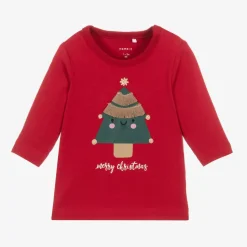 Baby Girls Red Cotton Christmas Tree Top
