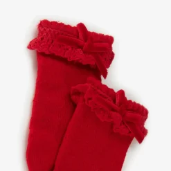 Baby Girls Red Cotton Lace Frill Socks