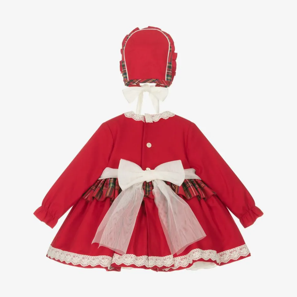 Baby Girls Red Cotton Tartan Dress Set