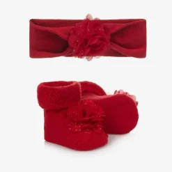 Baby Girls Red Headband & Booties Set
