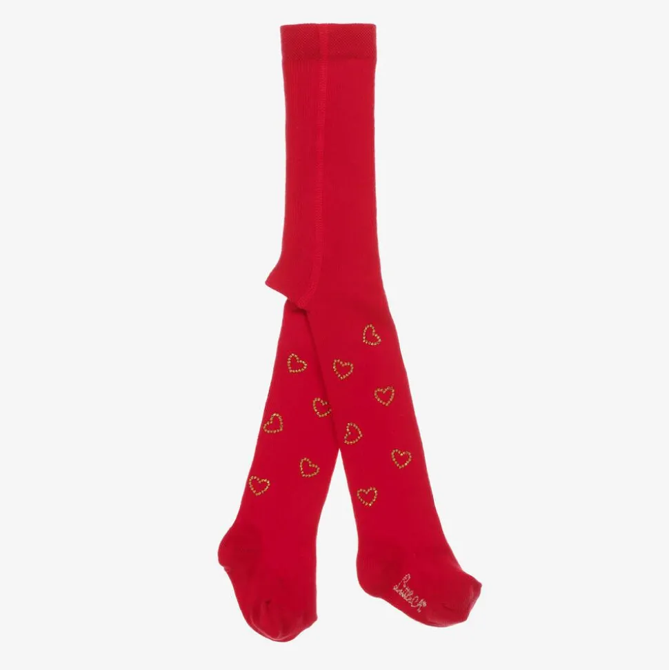 Baby Girls Red Heart Diamanté Tights