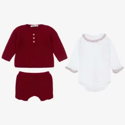 Baby Girls Red Knitted Shorts Set