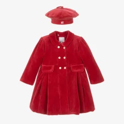 Baby Girls Red Velour Coat & Hat Set