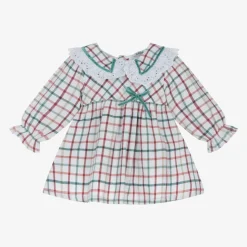 Baby Girls White Cotton Checked Dress