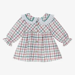 Baby Girls White Cotton Checked Dress