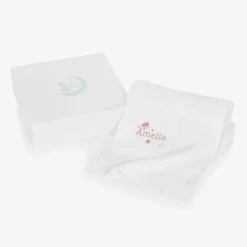 Baby Girls White Personalised Cotton Blanket (88cm)
