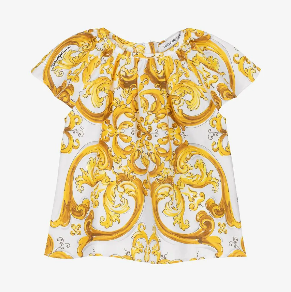 Baby Girls Yellow Majolica Print Cotton Blouse