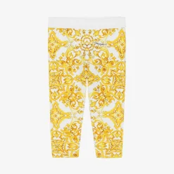 Baby Girls Yellow Majolica Print Cotton Leggings