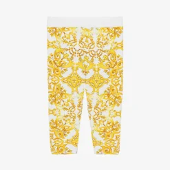 Baby Girls Yellow Majolica Print Cotton Leggings