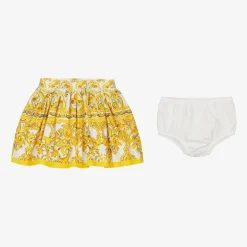 Baby Girls Yellow Majolica Print Cotton Skirt