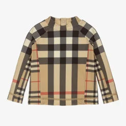 Beige Check Baby Sun Protective Top